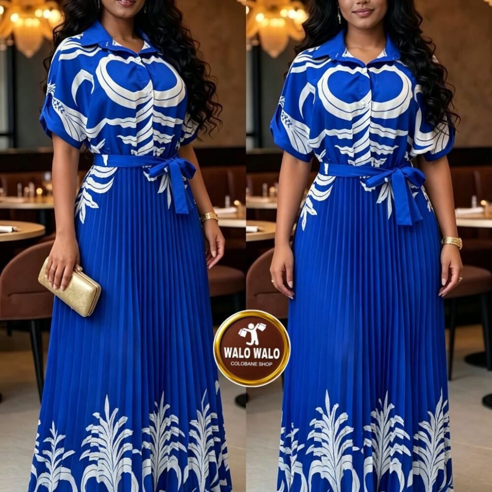 African Print Blouse & Pleated Ankara Long Skirt Set – Elegant Flowy Outfit (2)