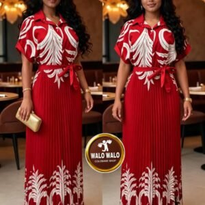 African Print Blouse & Pleated Ankara Long Skirt Set – Elegant Flowy Outfit (3)