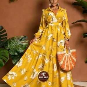 Autumn Fashion Women’s Casual Long Dress – Lapel Print Long Sleeve (3)