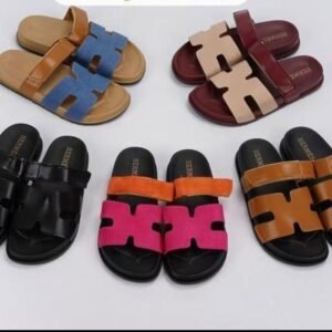 Ladies Genuine Leather Strap Slide Sandals